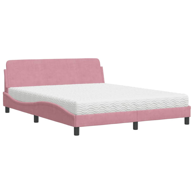 Bed met matras fluweel roze 160x200 cm