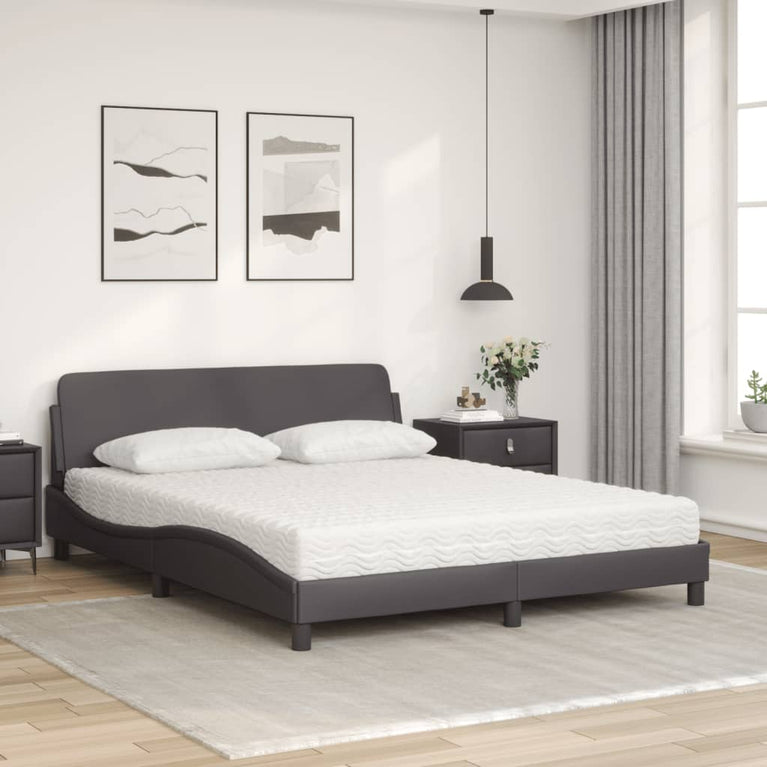 Bed met matras kunstleer grijs 160x200 cm