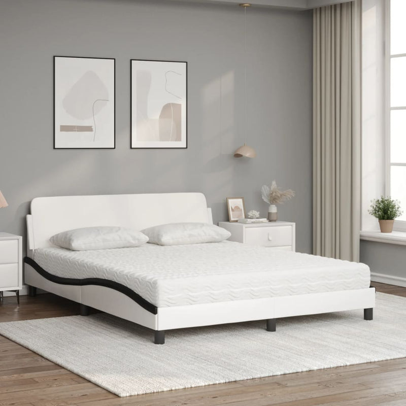 Bed met matras kunstleer wit en zwart 160x200 cm