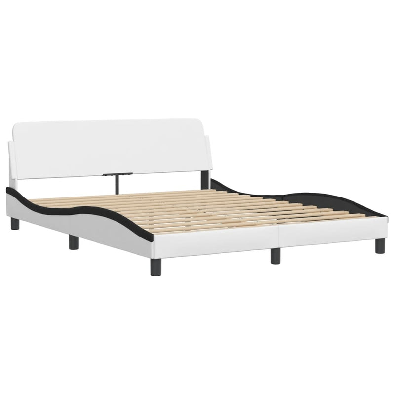 Bed met matras kunstleer wit en zwart 160x200 cm
