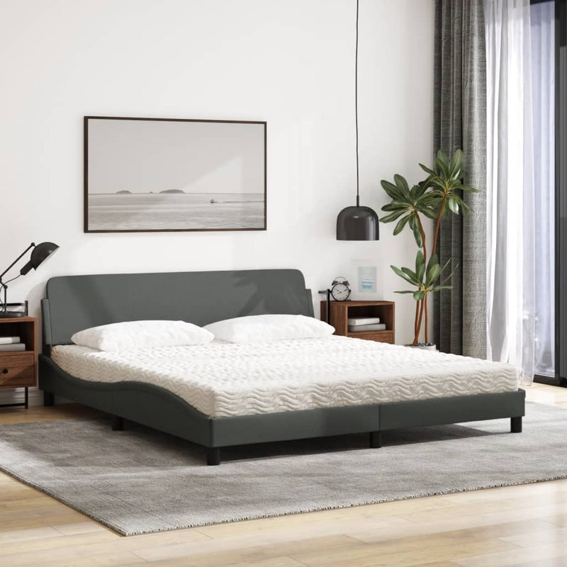 Bed met matras stof donkergrijs 180x200 cm