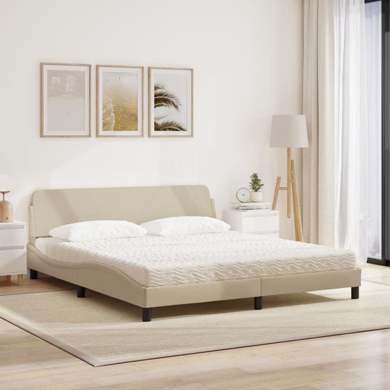 Bed met matras stof crèmekleurig 180x200 cm