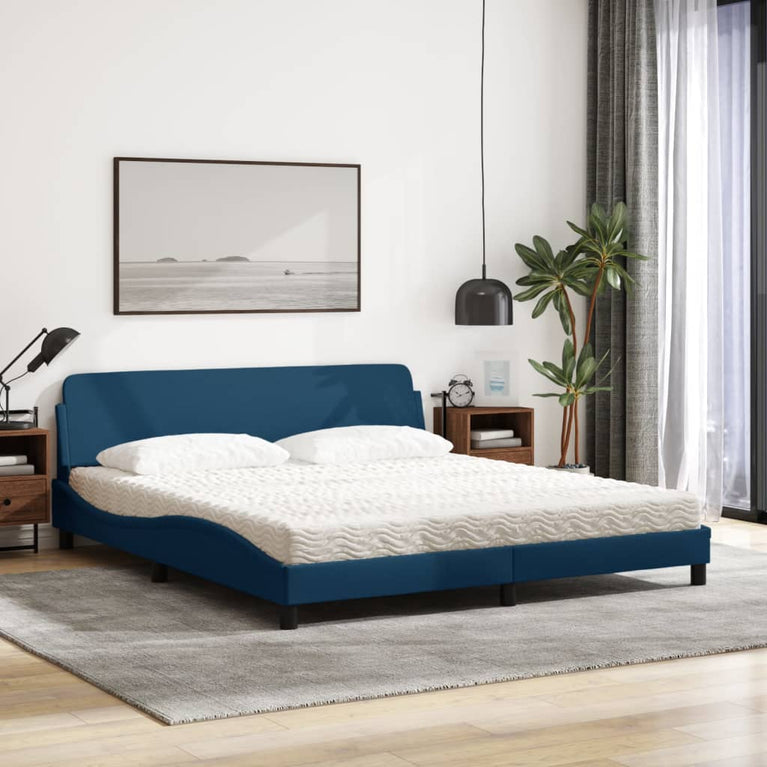 Bed met matras stof blauw 180x200 cm