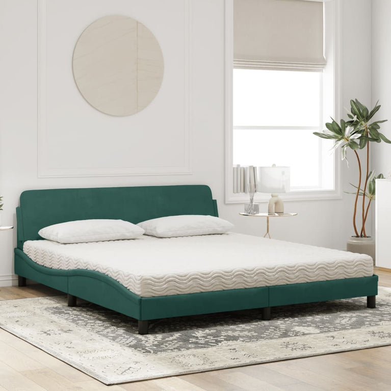 Bed met matras fluweel donkergroen 180x200 cm