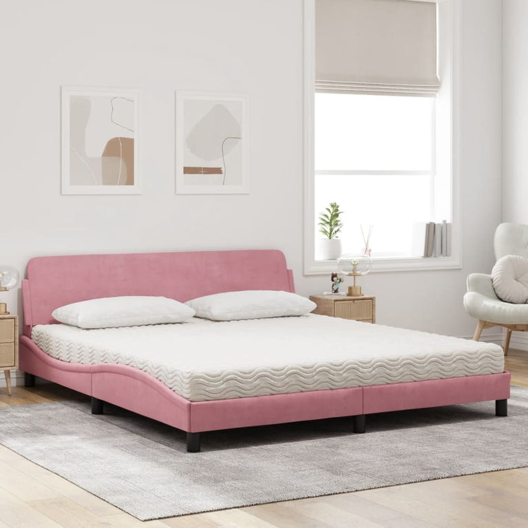 Bed met matras fluweel roze 180x200 cm