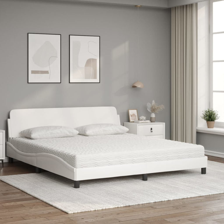 Bed met matras kunstleer wit 180x200 cm