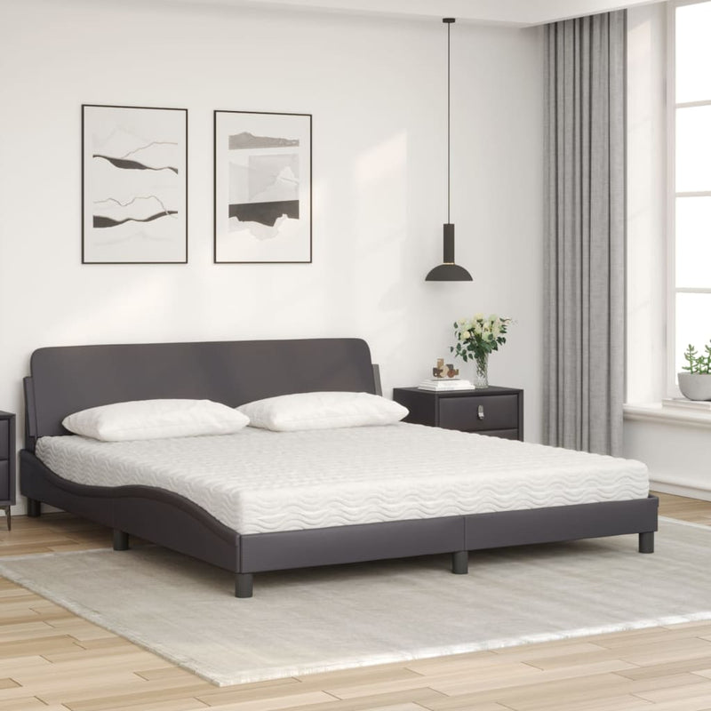 Bed met matras kunstleer grijs 180x200 cm