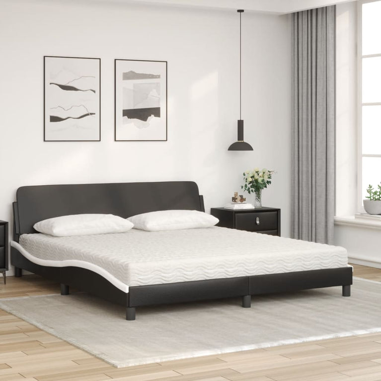 Bed met matras kunstleer zwart en wit 180x200 cm