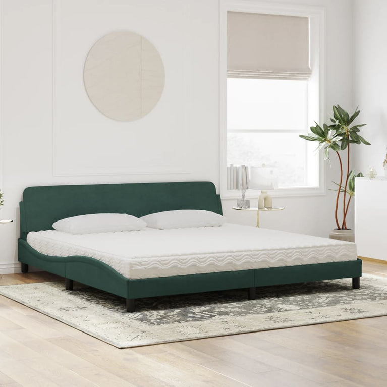 Bed met matras fluweel donkergroen 200x200 cm