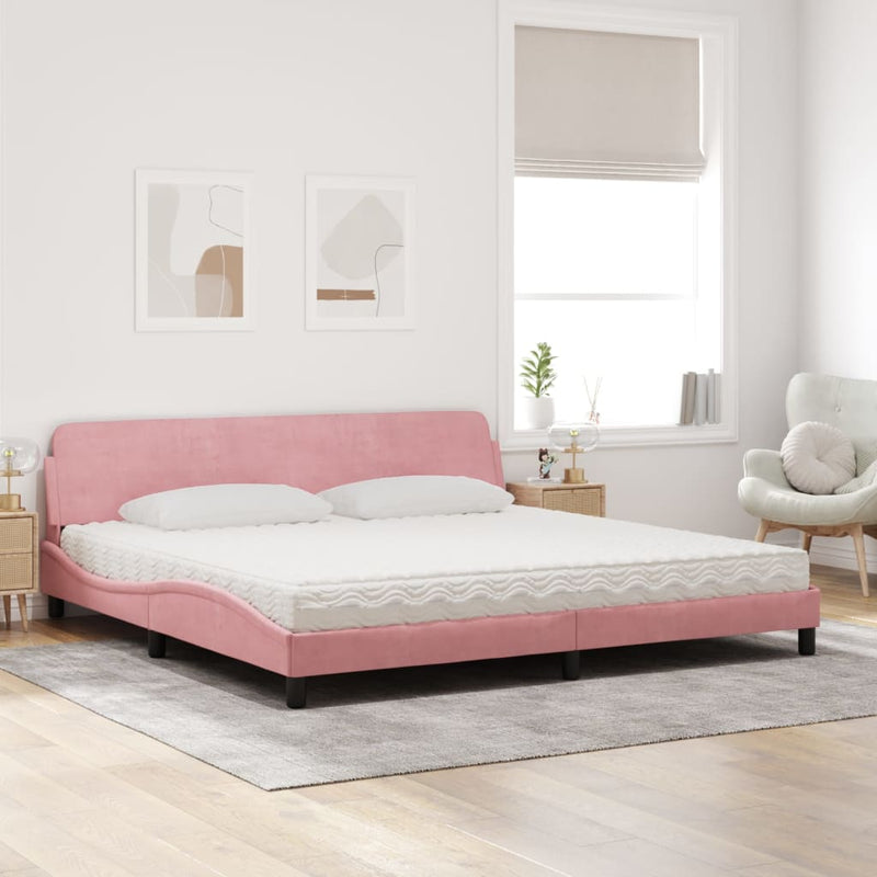 Bed met matras fluweel roze 200x200 cm