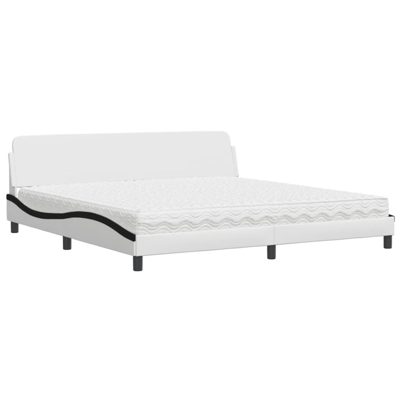 Bed met matras kunstleer wit en zwart 200x200 cm