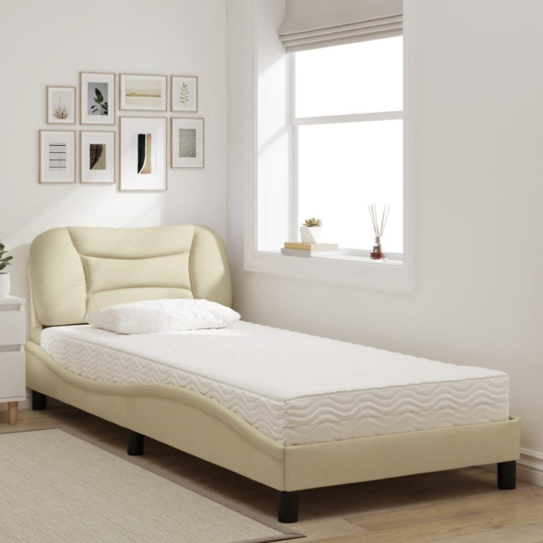 Bed met matras stof crèmekleurig 80x200 cm