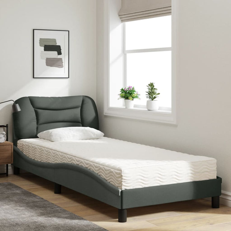 Bed met matras stof donkergrijs 90x190 cm