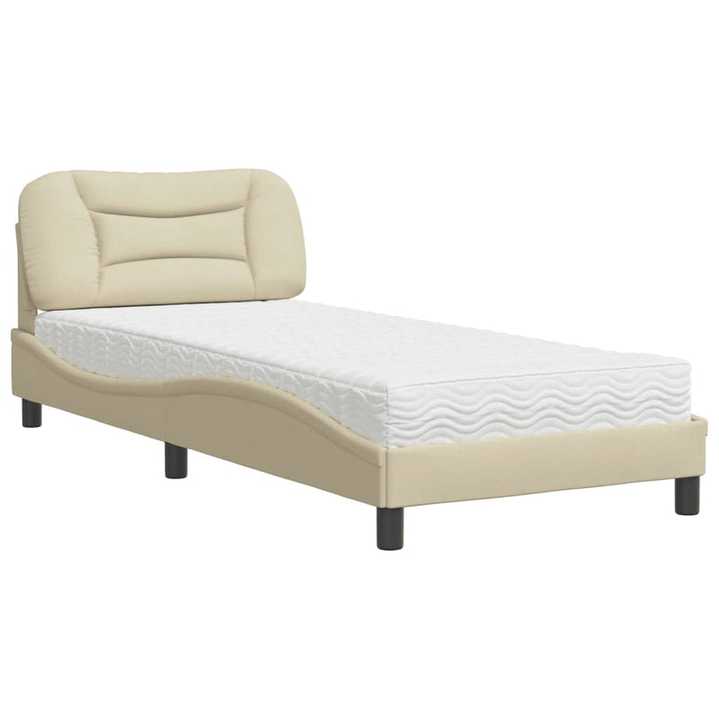 Bed met matras stof crèmekleurig 90x190 cm