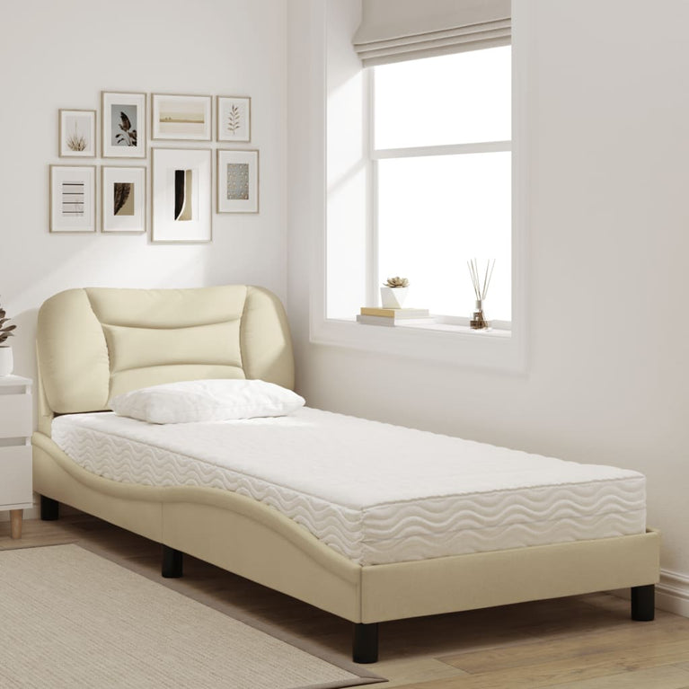 Bed met matras stof crèmekleurig 90x190 cm
