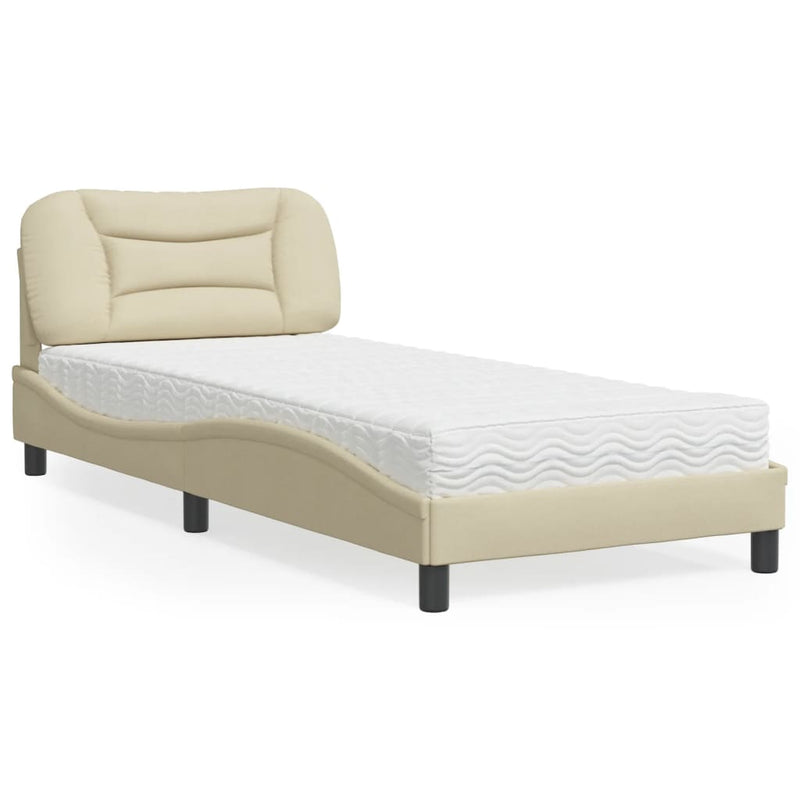 Bed met matras stof crèmekleurig 90x190 cm
