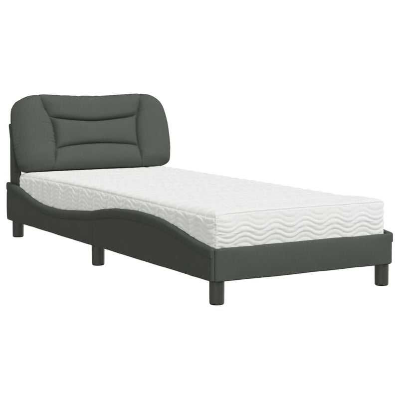 Bed met matras stof donkergrijs 90x200 cm