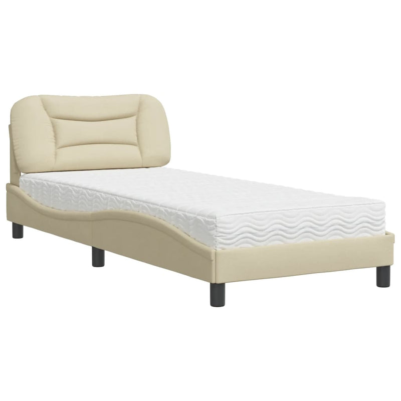 Bed met matras stof crèmekleurig 90x200 cm
