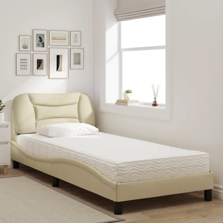 Bed met matras stof crèmekleurig 90x200 cm