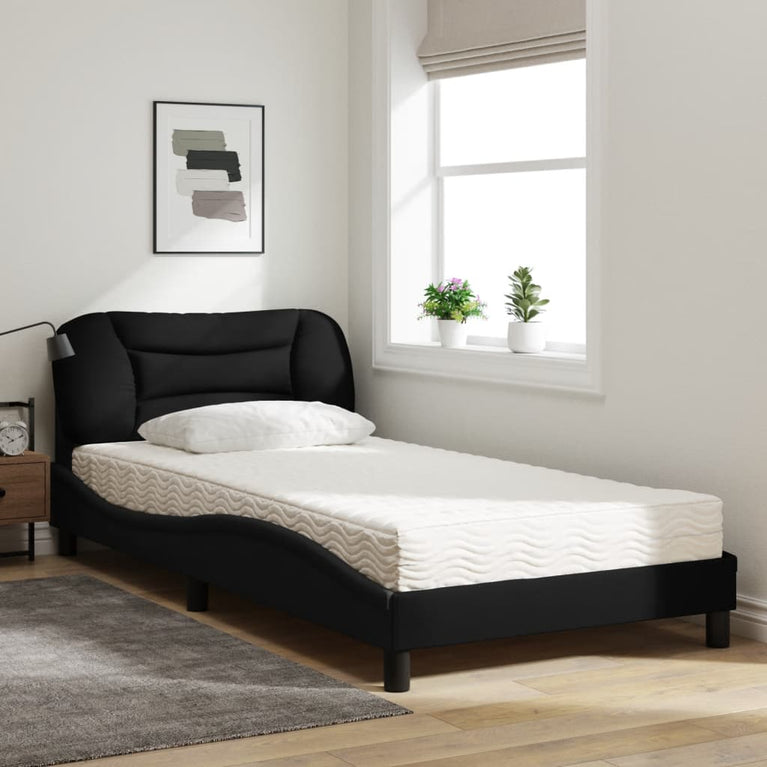 Bed met matras stof zwart 100x200 cm