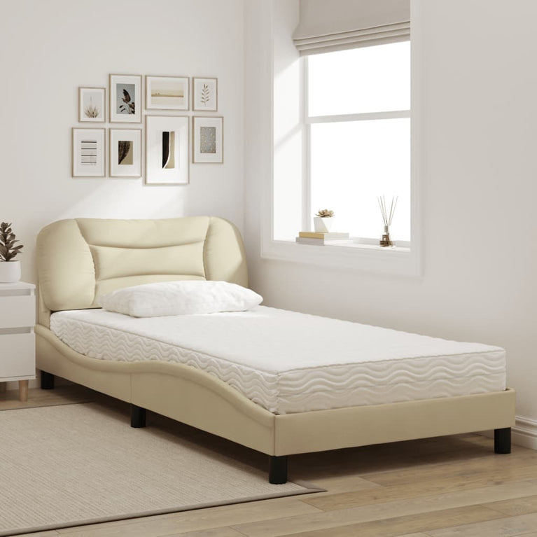 Bed met matras stof crèmekleurig 100x200 cm