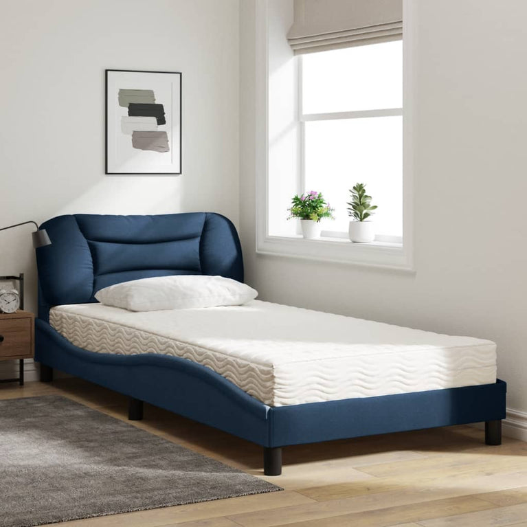 Bed met matras stof blauw 100x200 cm