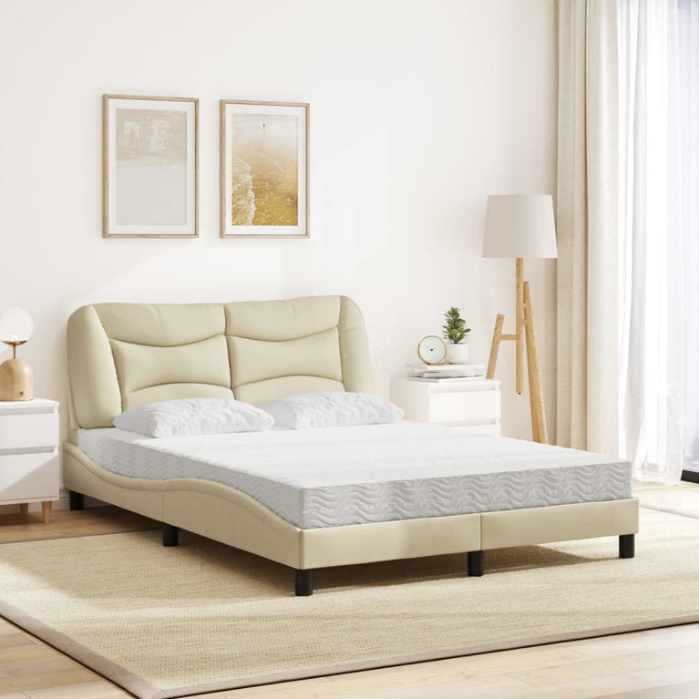 Bed met matras stof crèmekleurig 140x190 cm