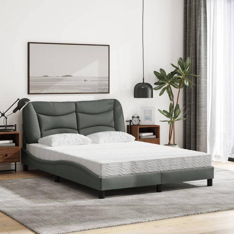 Bed met matras stof donkergrijs 140x200 cm