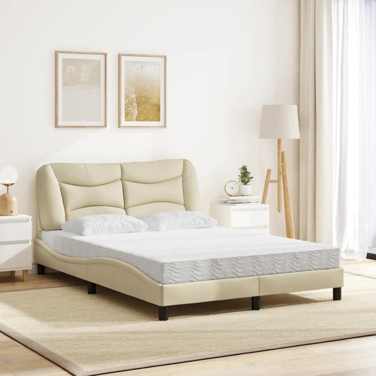 Bed met matras stof crèmekleurig 140x200 cm