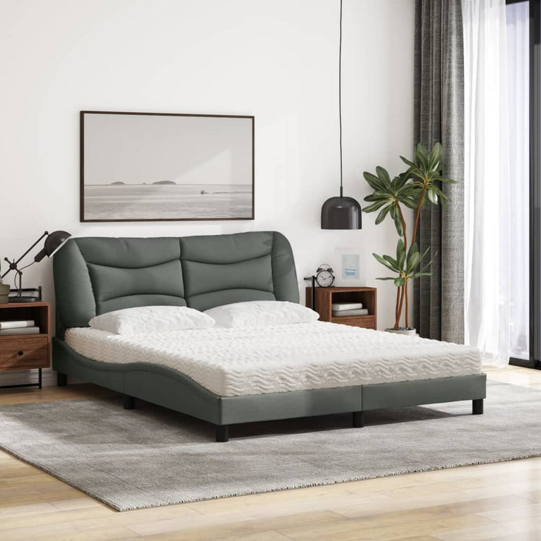 Bed met matras stof donkergrijs 160x200 cm