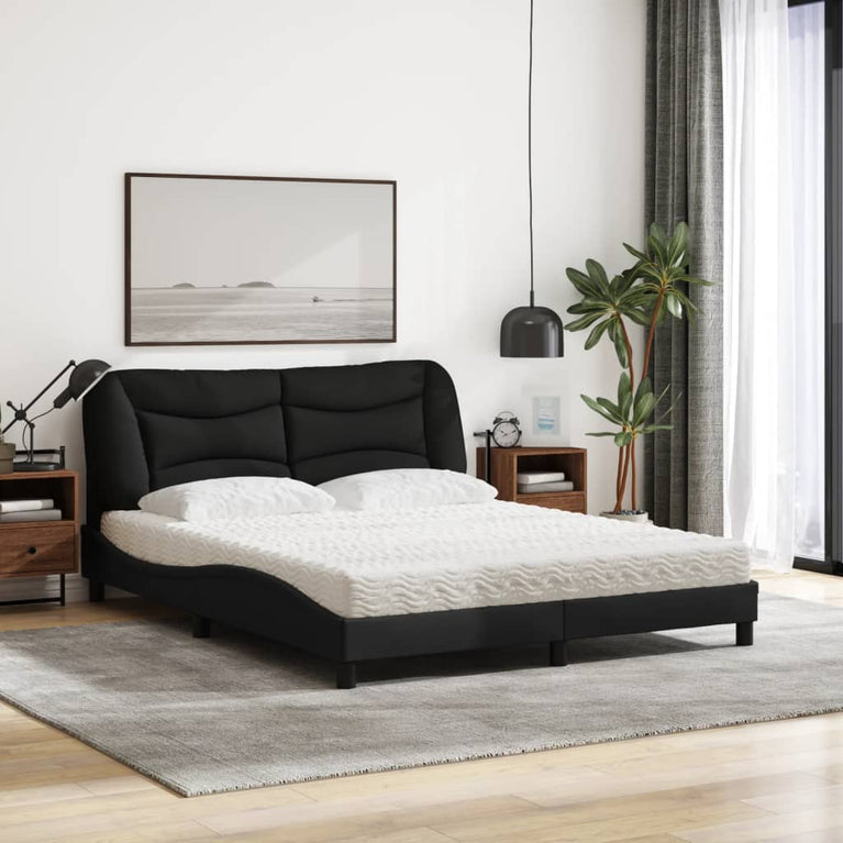 Bed met matras stof zwart 160x200 cm