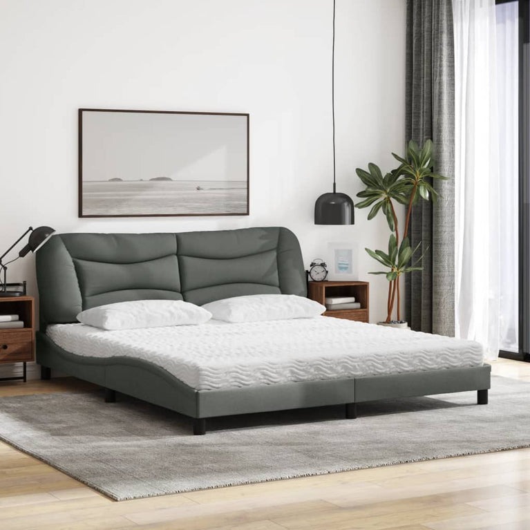 Bed met matras stof donkergrijs 180x200 cm