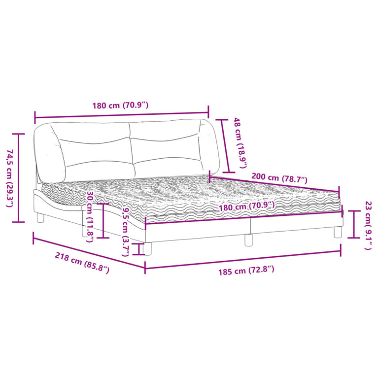 Bed met matras stof crèmekleurig 180x200 cm