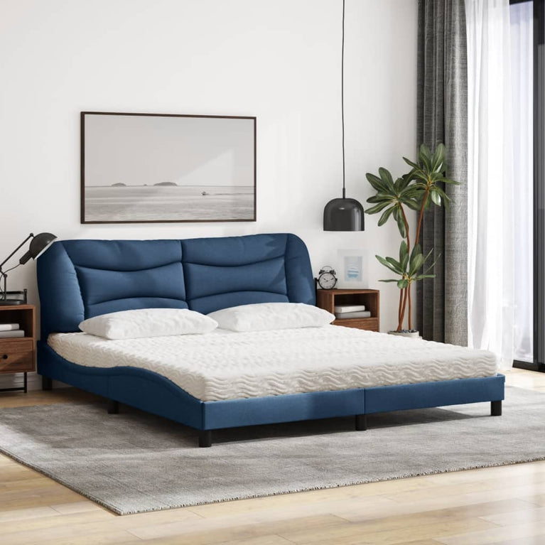 Bed met matras stof blauw 180x200 cm