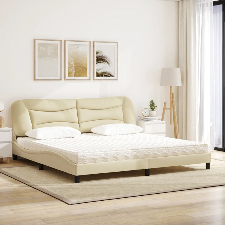 Bed met matras stof crèmekleurig 200x200 cm