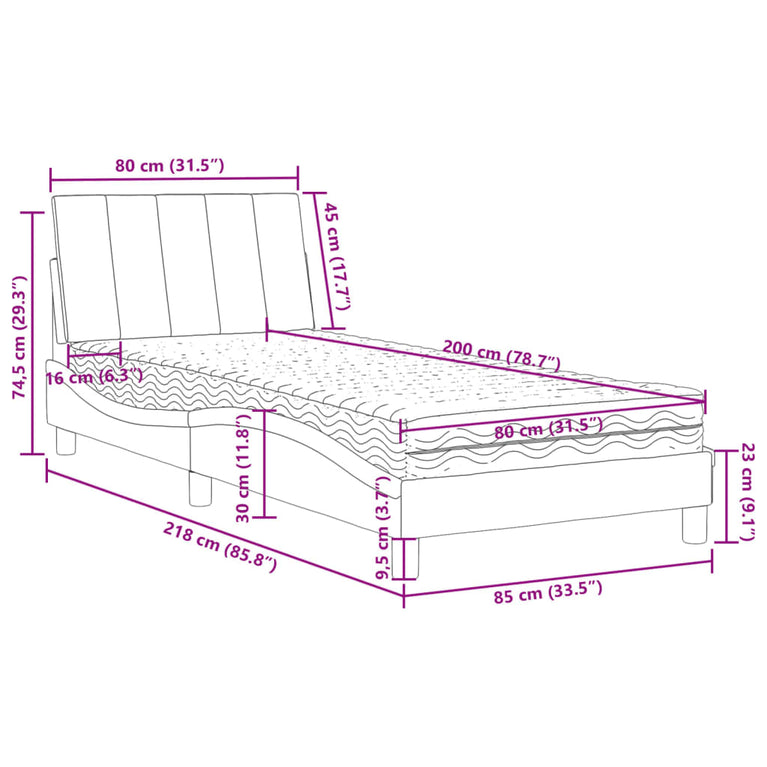 Bed met matras fluweel zwart 80x200 cm