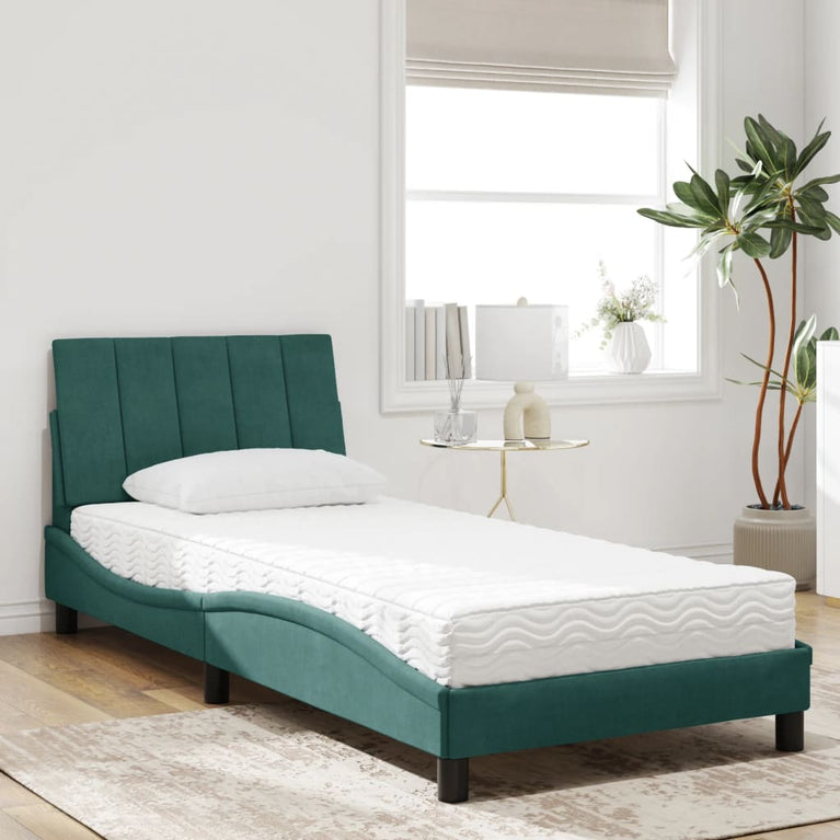 Bed met matras fluweel donkergroen 80x200 cm