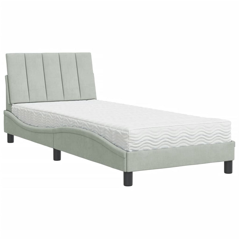 Bed met matras fluweel lichtgrijs 90x190 cm
