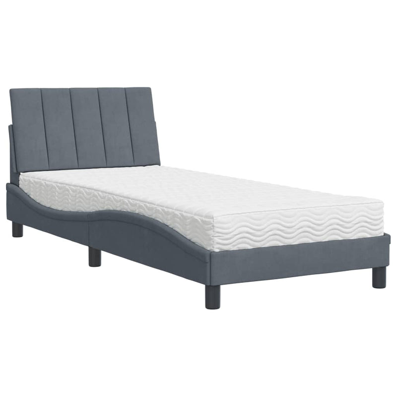 Bed met matras fluweel donkergrijs 90x190 cm