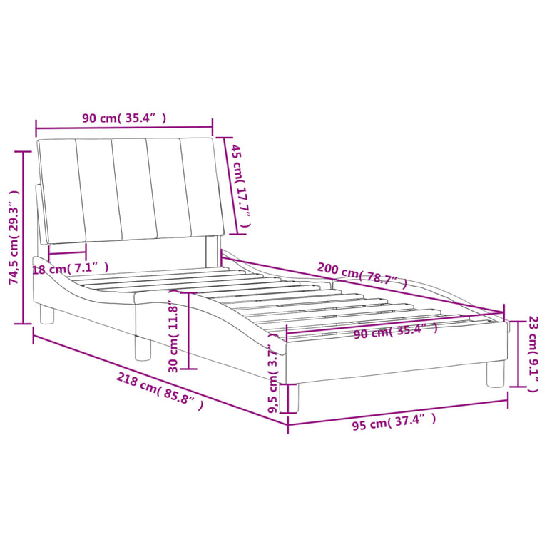 Bed met matras fluweel donkergrijs 90x200 cm