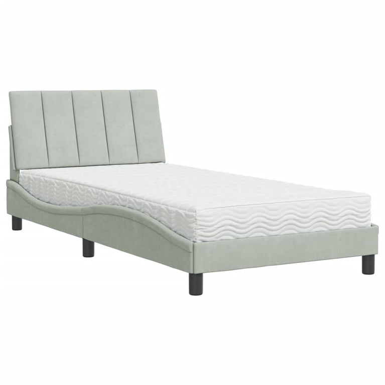 Bed met matras fluweel lichtgrijs 100x200 cm
