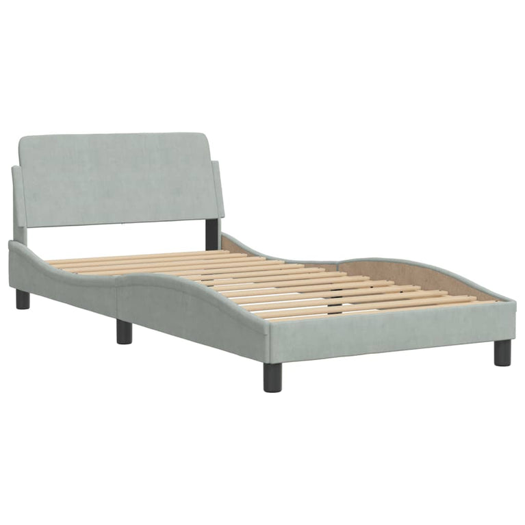 Bed met matras fluweel lichtgrijs 100x200 cm