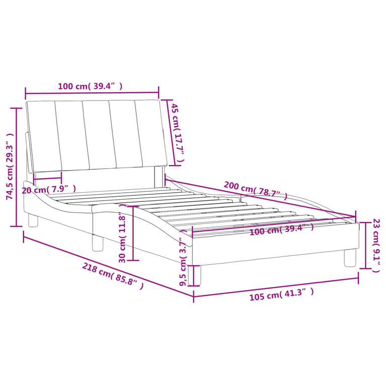 Bed met matras fluweel lichtgrijs 100x200 cm