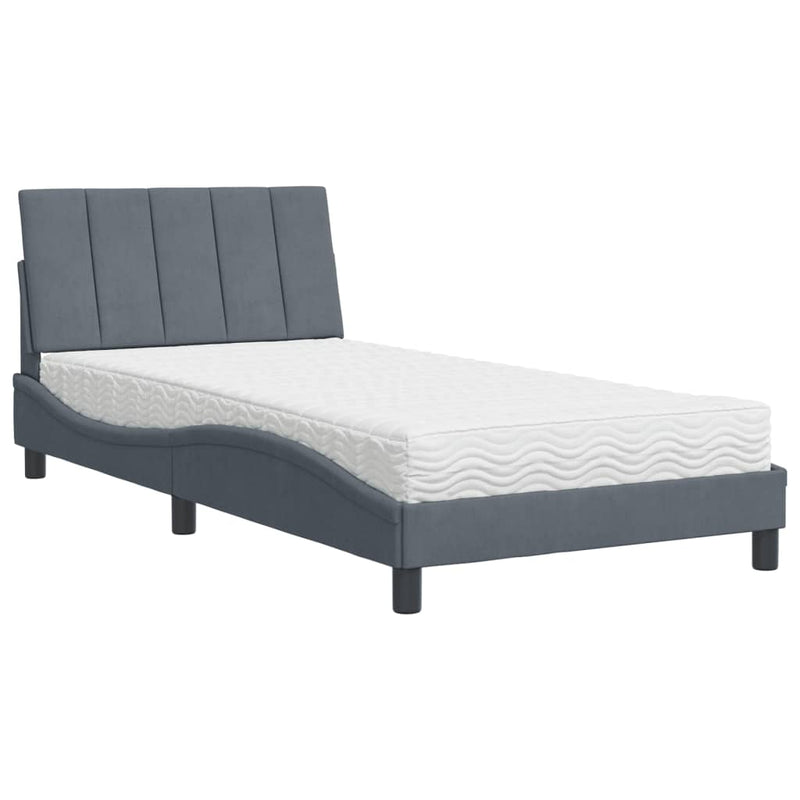 Bed met matras fluweel donkergrijs 100x200 cm