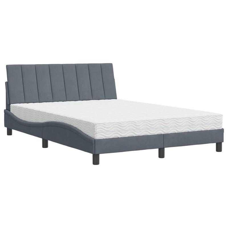 Bed met matras fluweel donkergrijs 140x190 cm