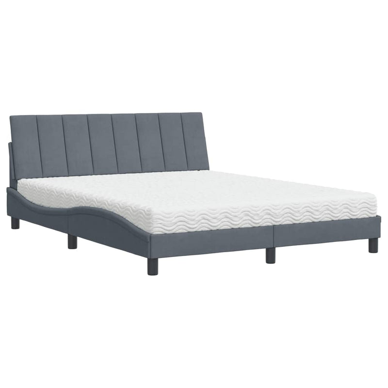 Bed met matras fluweel donkergrijs 160x200 cm