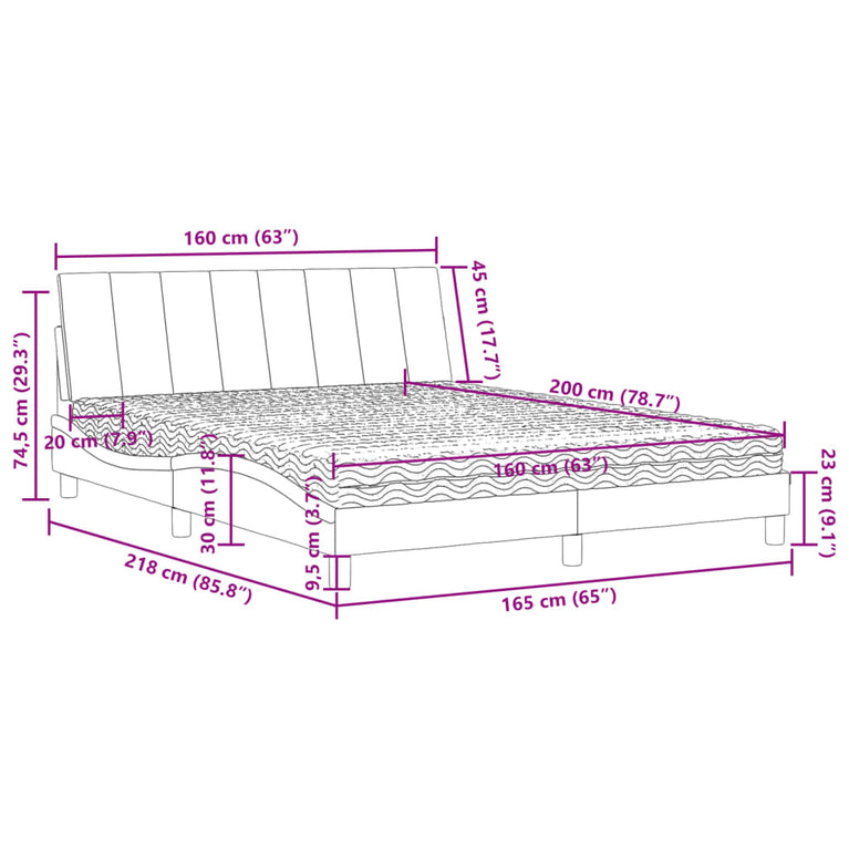 Bed met matras fluweel donkergrijs 160x200 cm