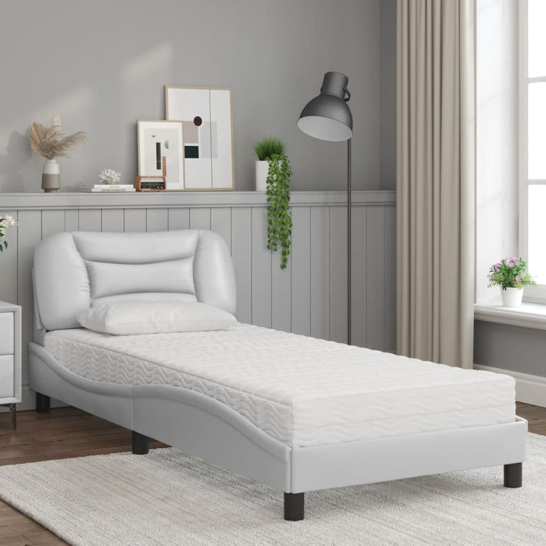 Bed met matras kunstleer wit 80x200 cm