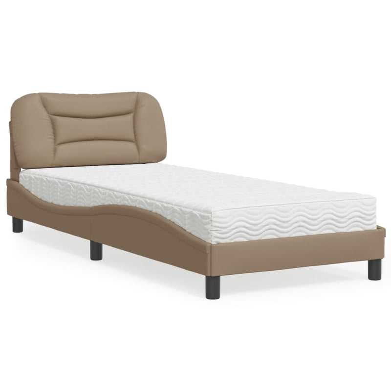 Bed met matras kunstleer cappuccinokleurig 80x200 cm