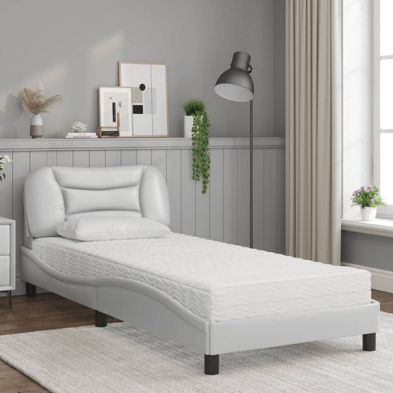Bed met matras kunstleer wit 90x190 cm